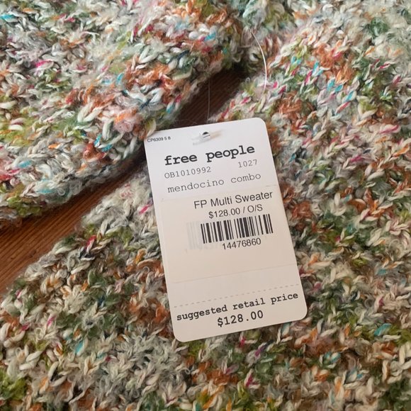 NWT Free People Highland Cable Knit Oversized V-Neck Mendocino Combo Sweater XS - Picture 9 of 13
